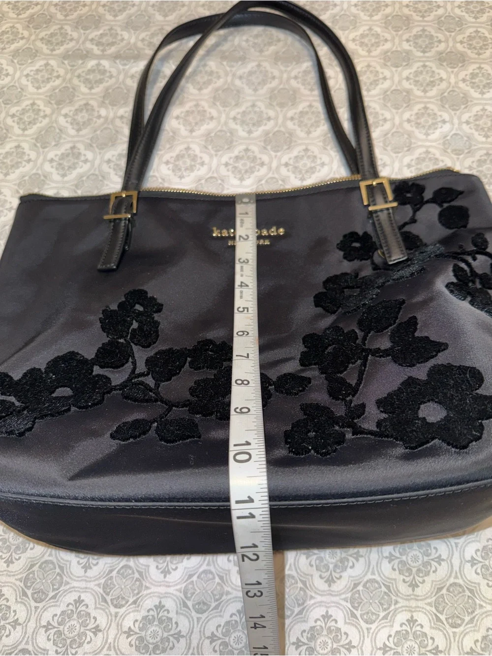 kate spade Black Floral Velvet-Print Tote
